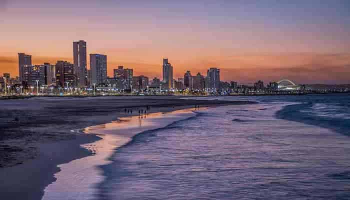 Durban beachfront and skyline at dusk